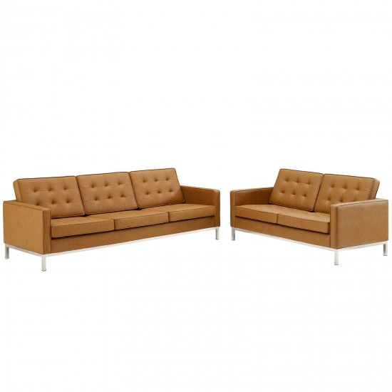 Loft Tufted Upholstered Faux Leather Sofa and Loveseat Set