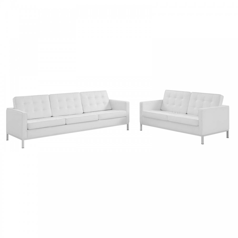 Loft Tufted Upholstered Faux Leather Sofa and Loveseat Set Loft Tufted Upholstered Faux Leather Sofa and Loveseat Set
