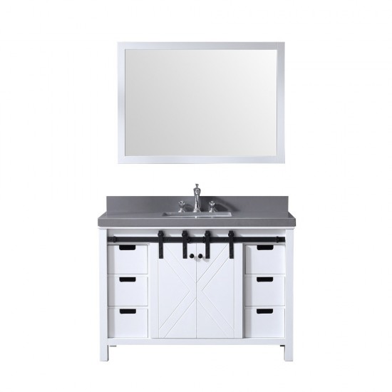 Marsyas 48" White Single Vanity, Grey Quartz Top, White Square Sink and 44" Mirror