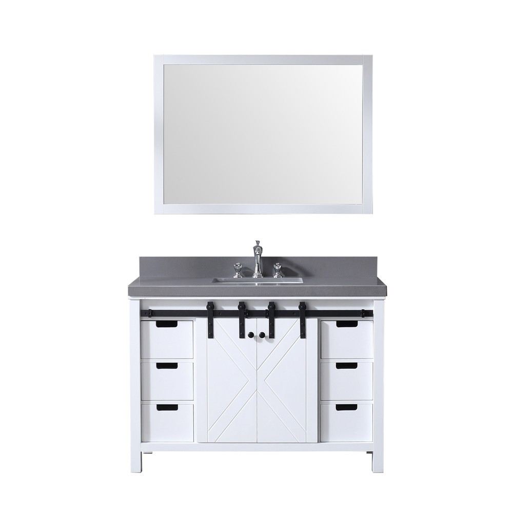 Marsyas 48" White Single Vanity, Grey Quartz Top, White Square Sink and 44" Mirror