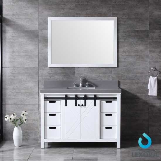 Marsyas 48" White Single Vanity, Grey Quartz Top, White Square Sink and 44" Mirror