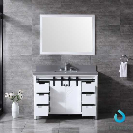 Marsyas 48" White Single Vanity, Grey Quartz Top, White Square Sink and 44" Mirror