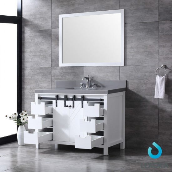 Marsyas 48" White Single Vanity, Grey Quartz Top, White Square Sink and 44" Mirror