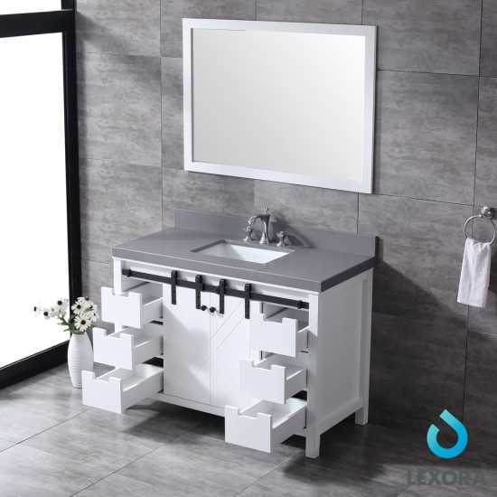 Marsyas 48" White Single Vanity, Grey Quartz Top, White Square Sink and 44" Mirror