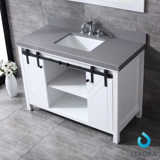 Marsyas 48" White Single Vanity, Grey Quartz Top, White Square Sink and 44" Mirror