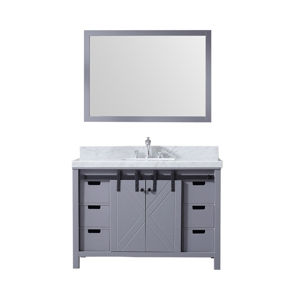 Marsyas 48" Dark Grey Single Vanity, White Carrara Marble Top, White Square Sink and 44" Mirror