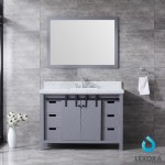 Marsyas 48" Dark Grey Single Vanity, White Carrara Marble Top, White Square Sink and 44" Mirror