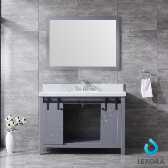 Marsyas 48" Dark Grey Single Vanity, White Carrara Marble Top, White Square Sink and 44" Mirror