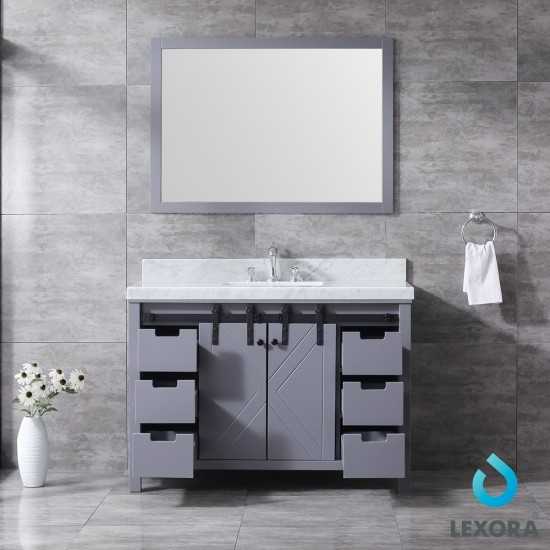 Marsyas 48" Dark Grey Single Vanity, White Carrara Marble Top, White Square Sink and 44" Mirror