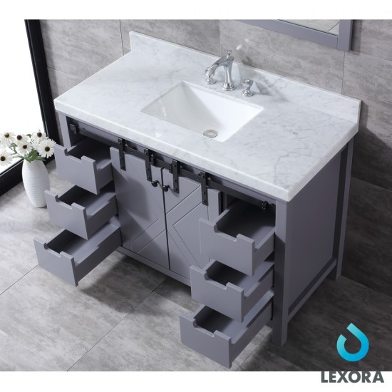 Marsyas 48" Dark Grey Single Vanity, White Carrara Marble Top, White Square Sink and 44" Mirror