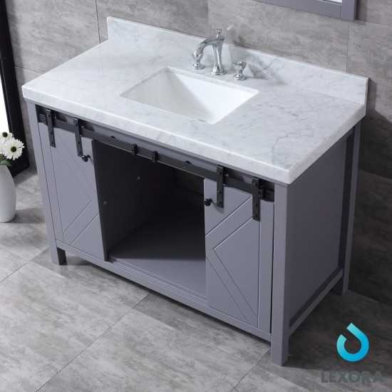 Marsyas 48" Dark Grey Single Vanity, White Carrara Marble Top, White Square Sink and 44" Mirror