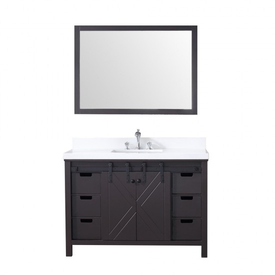 Marsyas 48" Brown Single Vanity, White Quartz Top, White Square Sink and 44" Mirror