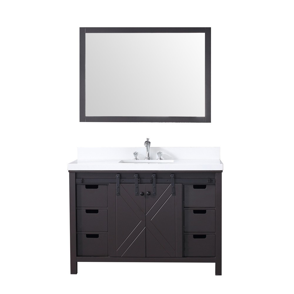 Marsyas 48" Brown Single Vanity, White Quartz Top, White Square Sink and 44" Mirror Marsyas 48" Brown Single Vanity, White Quartz Top, White Square Sink and 44" Mirror