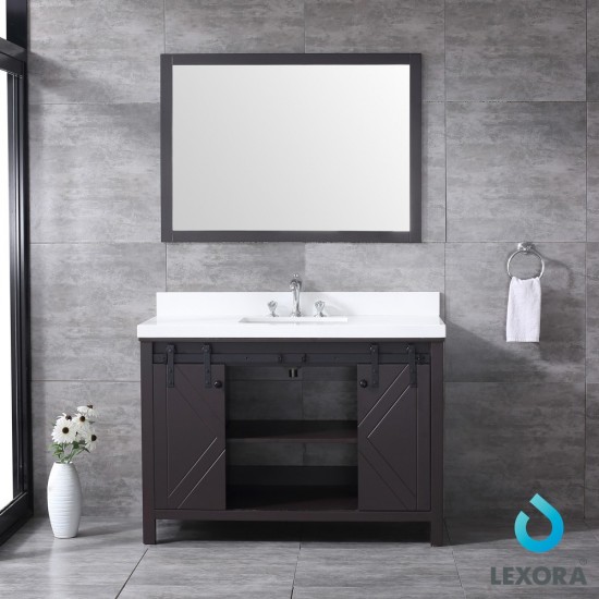 Marsyas 48" Brown Single Vanity, White Quartz Top, White Square Sink and 44" Mirror