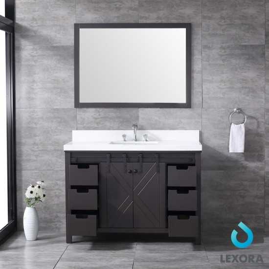 Marsyas 48" Brown Single Vanity, White Quartz Top, White Square Sink and 44" Mirror