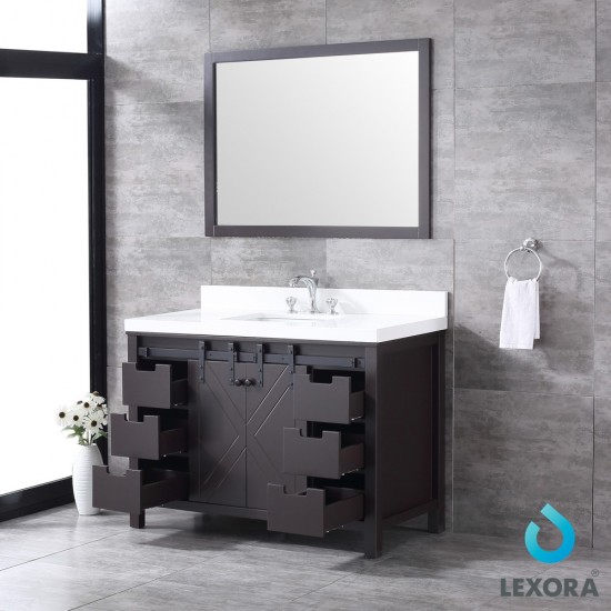 Marsyas 48" Brown Single Vanity, White Quartz Top, White Square Sink and 44" Mirror