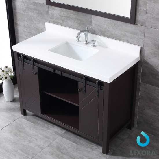 Marsyas 48" Brown Single Vanity, White Quartz Top, White Square Sink and 44" Mirror