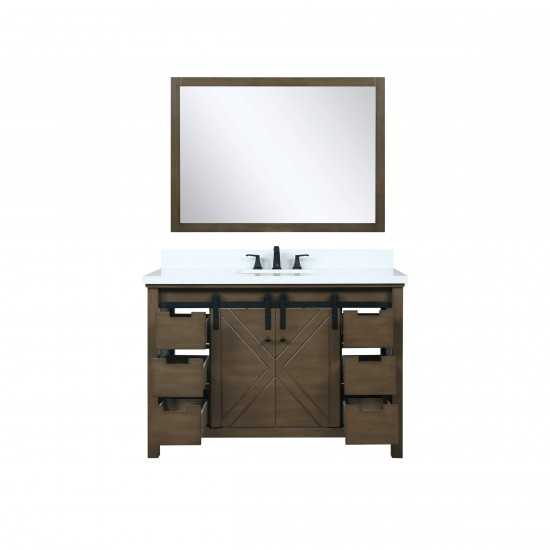 Marsyas 48" Rustic Brown Single Vanity, White Quartz Top, White Square Sink and 44" Mirror