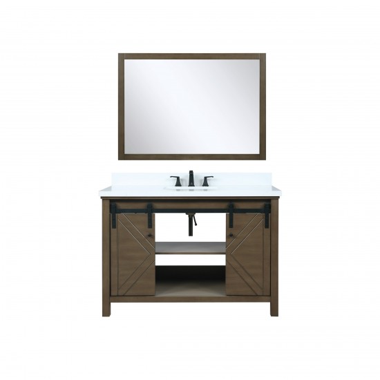 Marsyas 48" Rustic Brown Single Vanity, White Quartz Top, White Square Sink and 44" Mirror