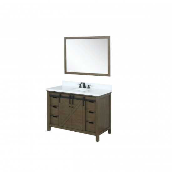 Marsyas 48" Rustic Brown Single Vanity, White Quartz Top, White Square Sink and 44" Mirror