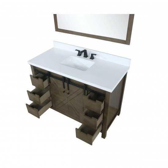 Marsyas 48" Rustic Brown Single Vanity, White Quartz Top, White Square Sink and 44" Mirror