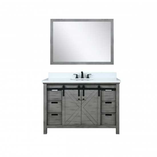 Marsyas 48" Ash Grey Single Vanity, White Quartz Top, White Square Sink and 44" Mirror