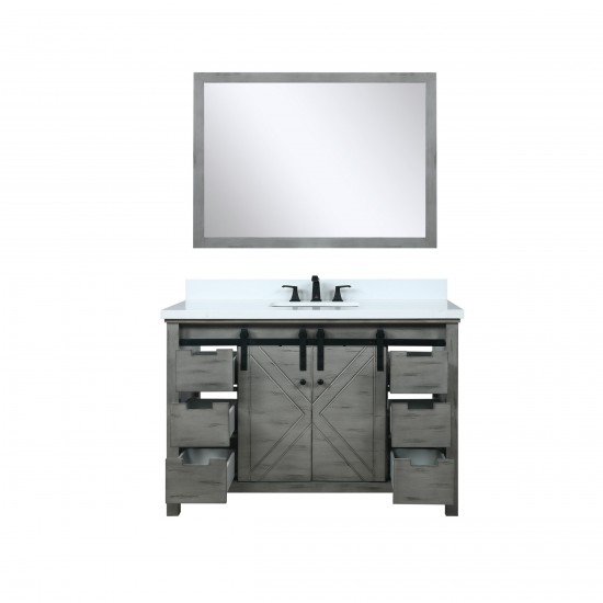 Marsyas 48" Ash Grey Single Vanity, White Quartz Top, White Square Sink and 44" Mirror