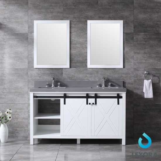 Marsyas 60" White Double Vanity, Grey Quartz Top, White Square Sinks and 24" Mirrors