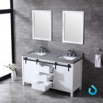 Marsyas 60" White Double Vanity, Grey Quartz Top, White Square Sinks and 24" Mirrors