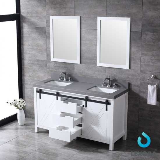 Marsyas 60" White Double Vanity, Grey Quartz Top, White Square Sinks and 24" Mirrors