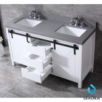 Marsyas 60" White Double Vanity, Grey Quartz Top, White Square Sinks and 24" Mirrors