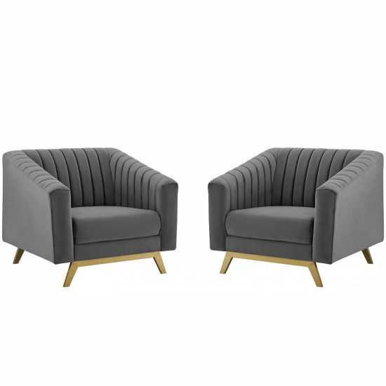 Valiant Vertical Channel Tufted Upholstered Performance Velvet Armchair Set of 2