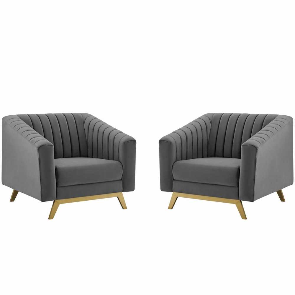 Valiant Vertical Channel Tufted Upholstered Performance Velvet Armchair Set of 2 Valiant Vertical Channel Tufted Upholstered Performance Velvet Armchair Set of 2