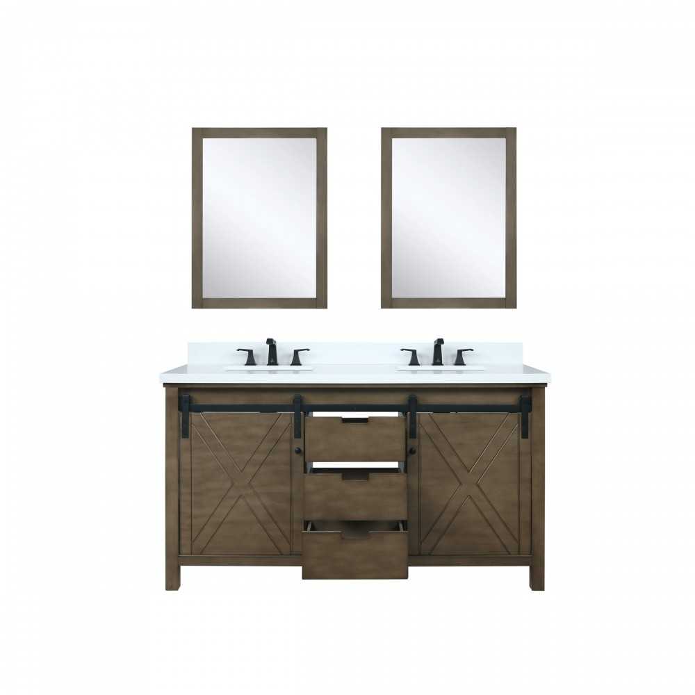 Marsyas 60" Rustic Brown Double Vanity, White Quartz Top, White Square Sinks and 24" Mirrors Marsyas 60" Rustic Brown Double Vanity, White Quartz Top, White Square Sinks and 24" Mirrors