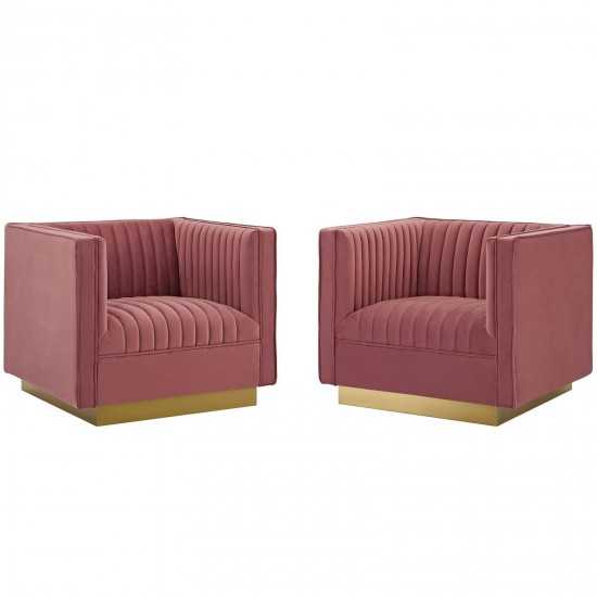 Sanguine Vertical Channel Tufted Upholstered Performance Velvet Armchair Set of 2