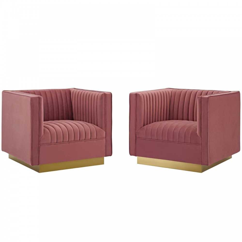 Sanguine Vertical Channel Tufted Upholstered Performance Velvet Armchair Set of 2