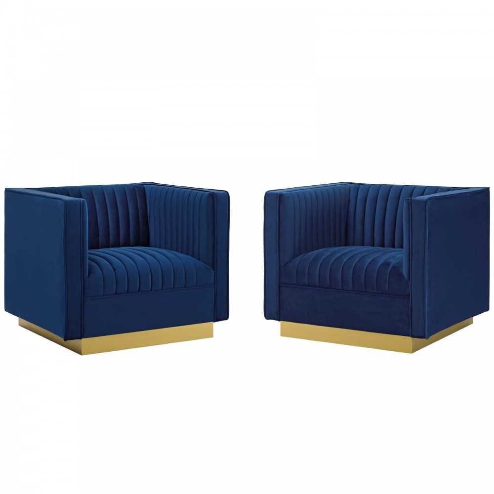 Sanguine Vertical Channel Tufted Upholstered Performance Velvet Armchair Set of 2