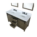 Marsyas 60" Rustic Brown Double Vanity, White Quartz Top, White Square Sinks and 24" Mirrors
