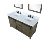Marsyas 60" Rustic Brown Double Vanity, White Quartz Top, White Square Sinks and 24" Mirrors