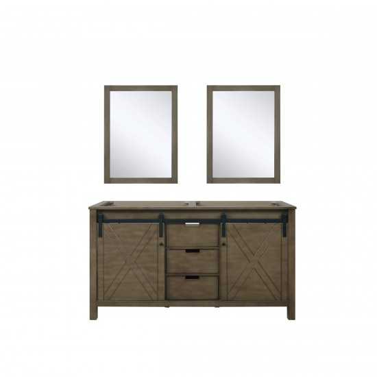 Marsyas 60" Rustic Brown Double Vanity, no Top and 24" Mirrors