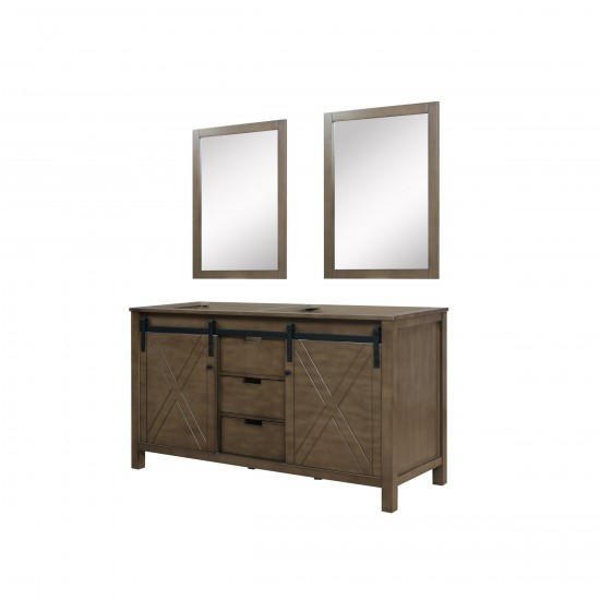 Marsyas 60" Rustic Brown Double Vanity, no Top and 24" Mirrors