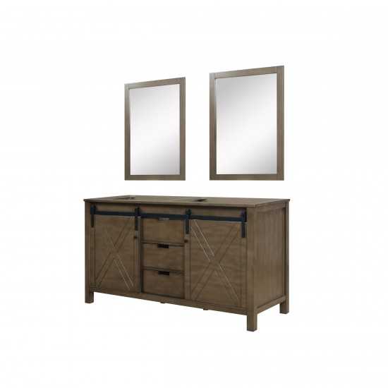 Marsyas 60" Rustic Brown Double Vanity, no Top and 24" Mirrors