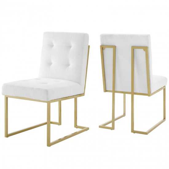 Privy Gold Stainless Steel Upholstered Fabric Dining Accent Chair Set of 2