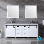 Marsyas 80" White Double Vanity, Grey Quartz Top, White Square Sinks and 30" Mirrors