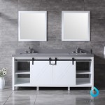 Marsyas 80" White Double Vanity, Grey Quartz Top, White Square Sinks and 30" Mirrors