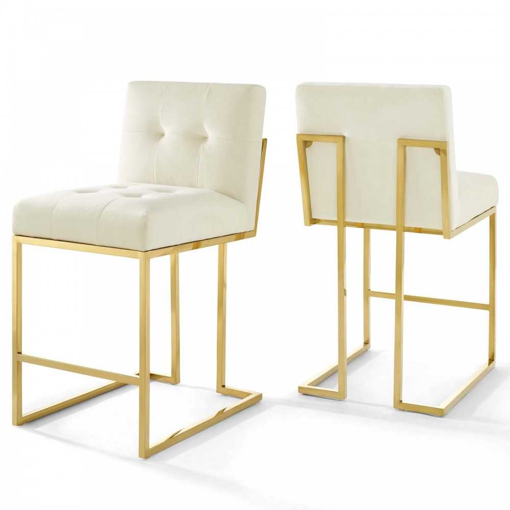 Privy Gold Stainless Steel Performance Velvet Counter Stool Set of 2 Privy Gold Stainless Steel Performance Velvet Counter Stool Set of 2