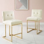 Privy Gold Stainless Steel Performance Velvet Counter Stool Set of 2