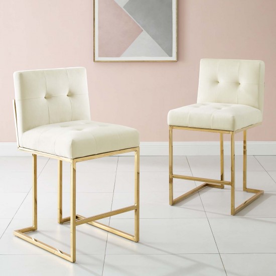 Privy Gold Stainless Steel Performance Velvet Counter Stool Set of 2