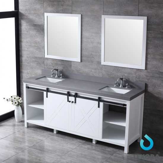 Marsyas 80" White Double Vanity, Grey Quartz Top, White Square Sinks and 30" Mirrors