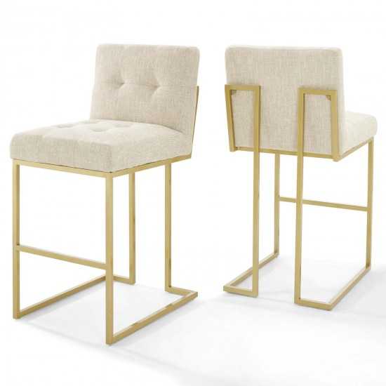 Privy Gold Stainless Steel Performance Velvet Bar Stool Set of 2